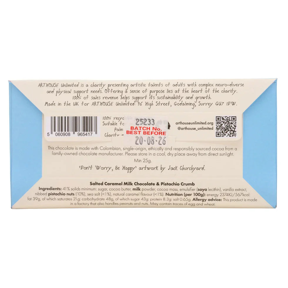 Arthouse Unlimited - Be Happy, Salted Caramel Milk Chocolate & Pistachio Crumb