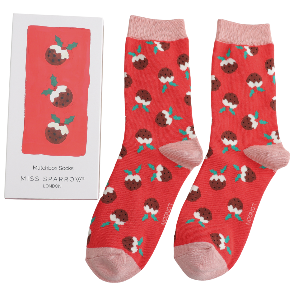 Women’s Matchbox Socks Christmas Puddings - MIss Sparrow
