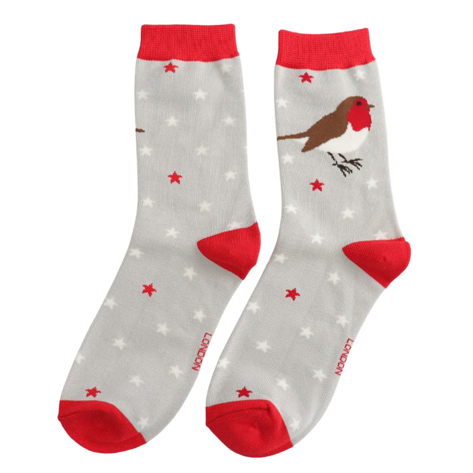 Women’s Matchbox Socks Festive Robins - MIss Sparrow