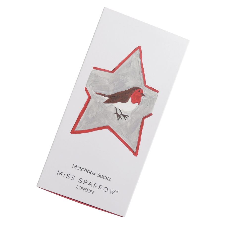 Women’s Matchbox Socks Festive Robins - MIss Sparrow