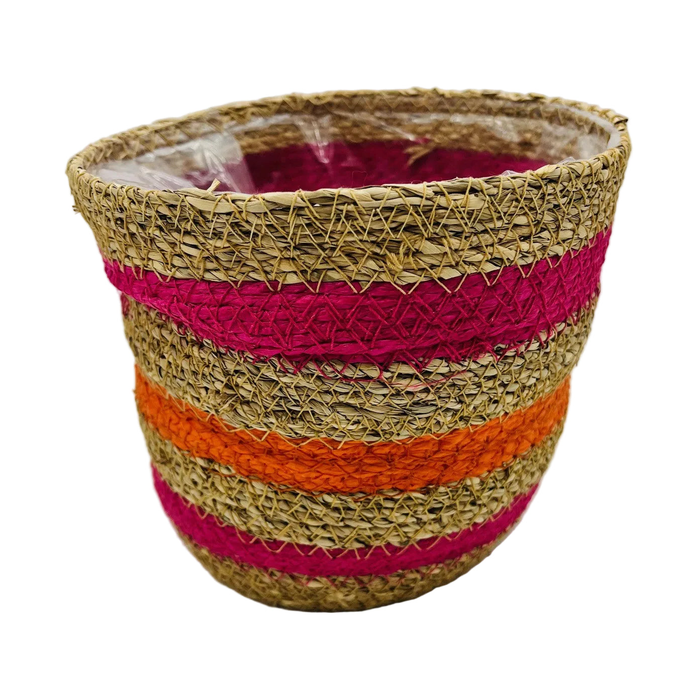 Natural Seagrass Indoor Planter Storage Basket Striped - 3 Sizes