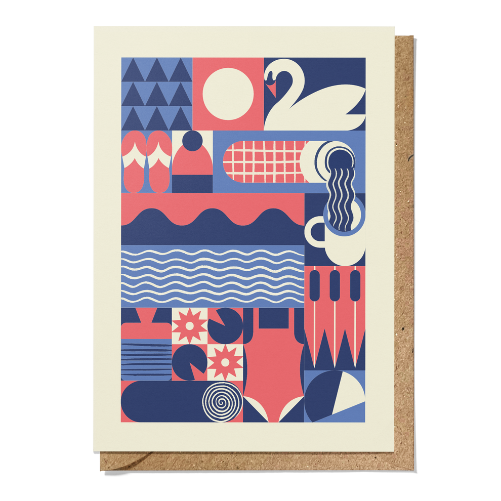 Wild Swimming Geometric Reusable Art Card