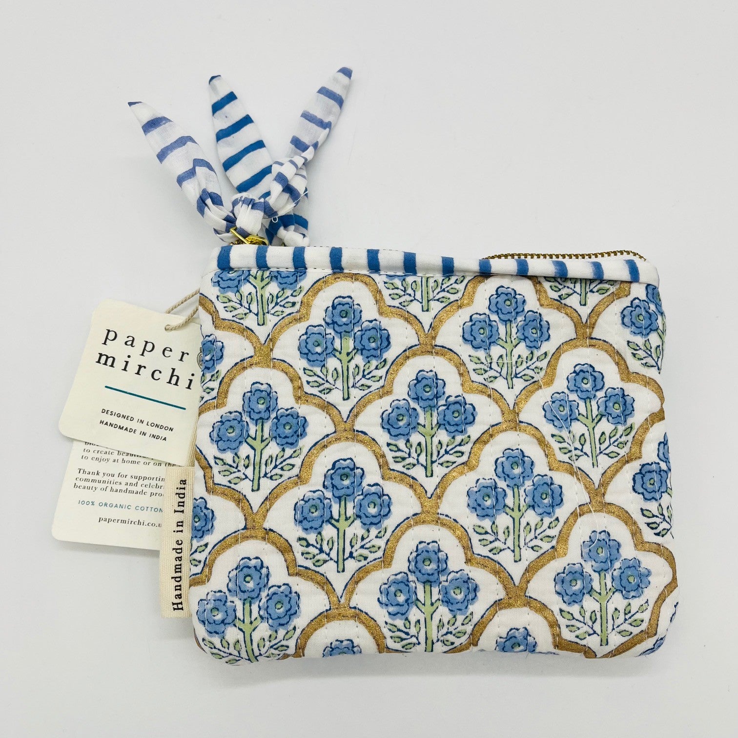 Organic Cotton Zipped Pouch 2PK - Floral Indigo