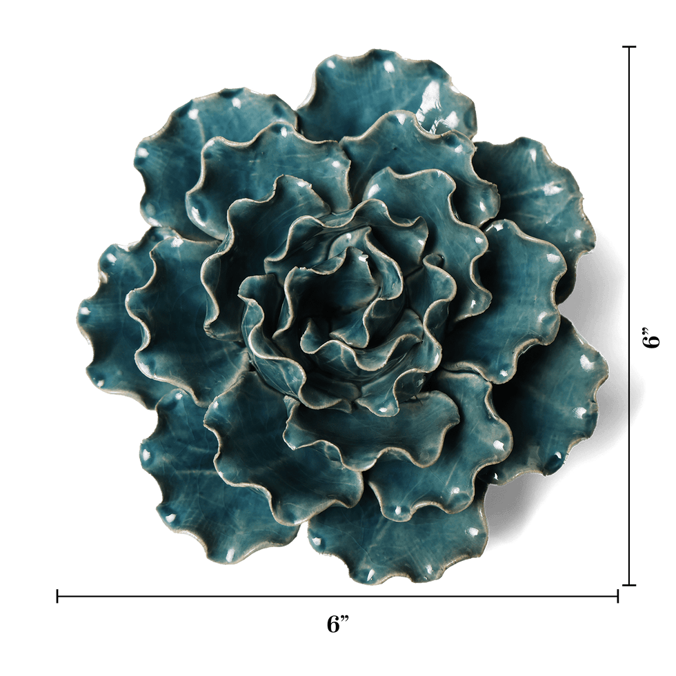 Ceramic Flower Lettuce Teal Large