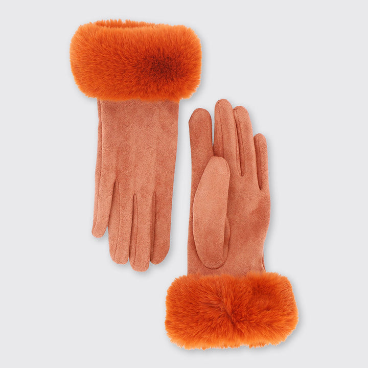 Carla Gloves with Faux Fur Edge - Burnt Orange