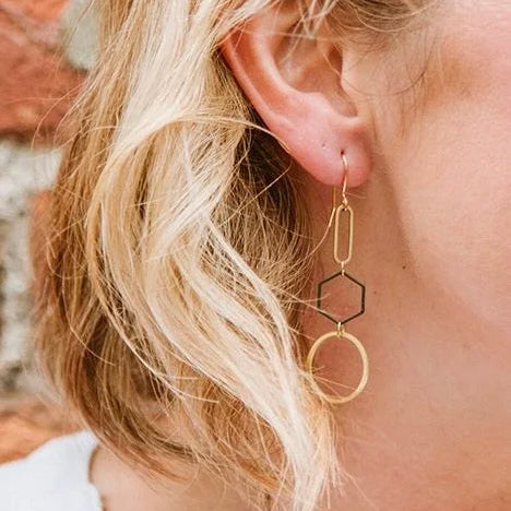 Black + Brass Triple Geo Earrings