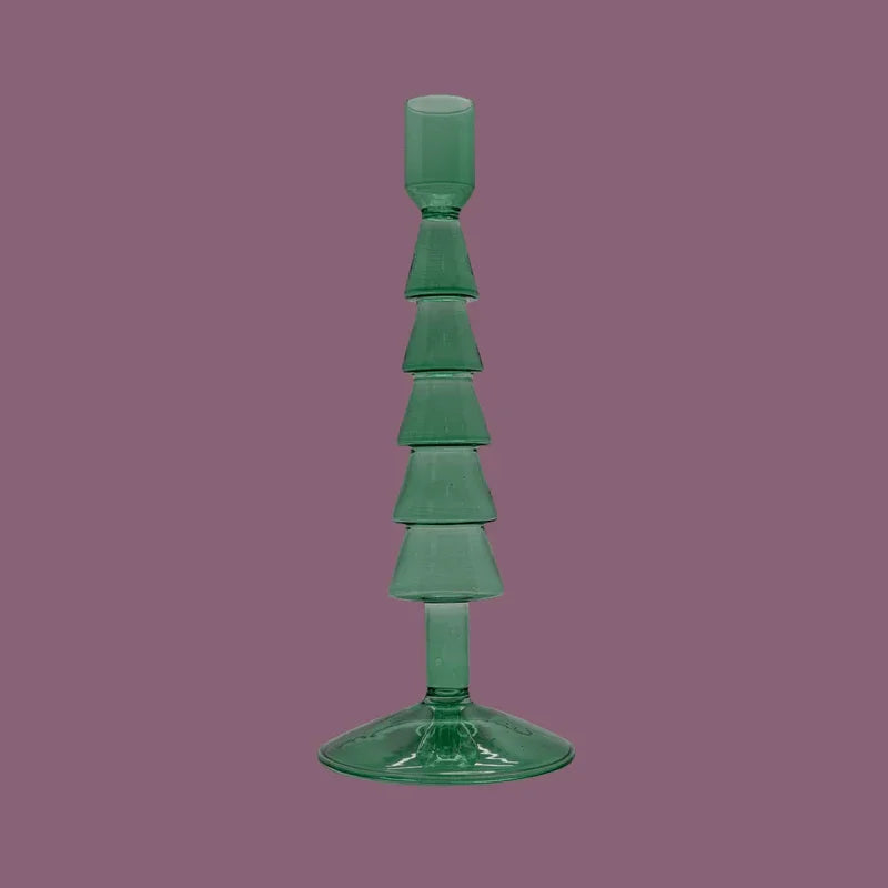 Glass Christmas Tree Shaped Candle Holder - Green