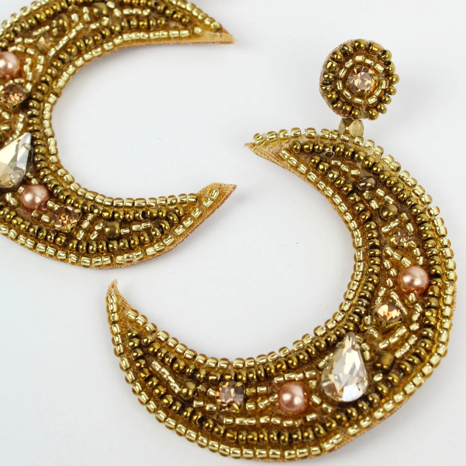 Gold Beaded Moons Earrings