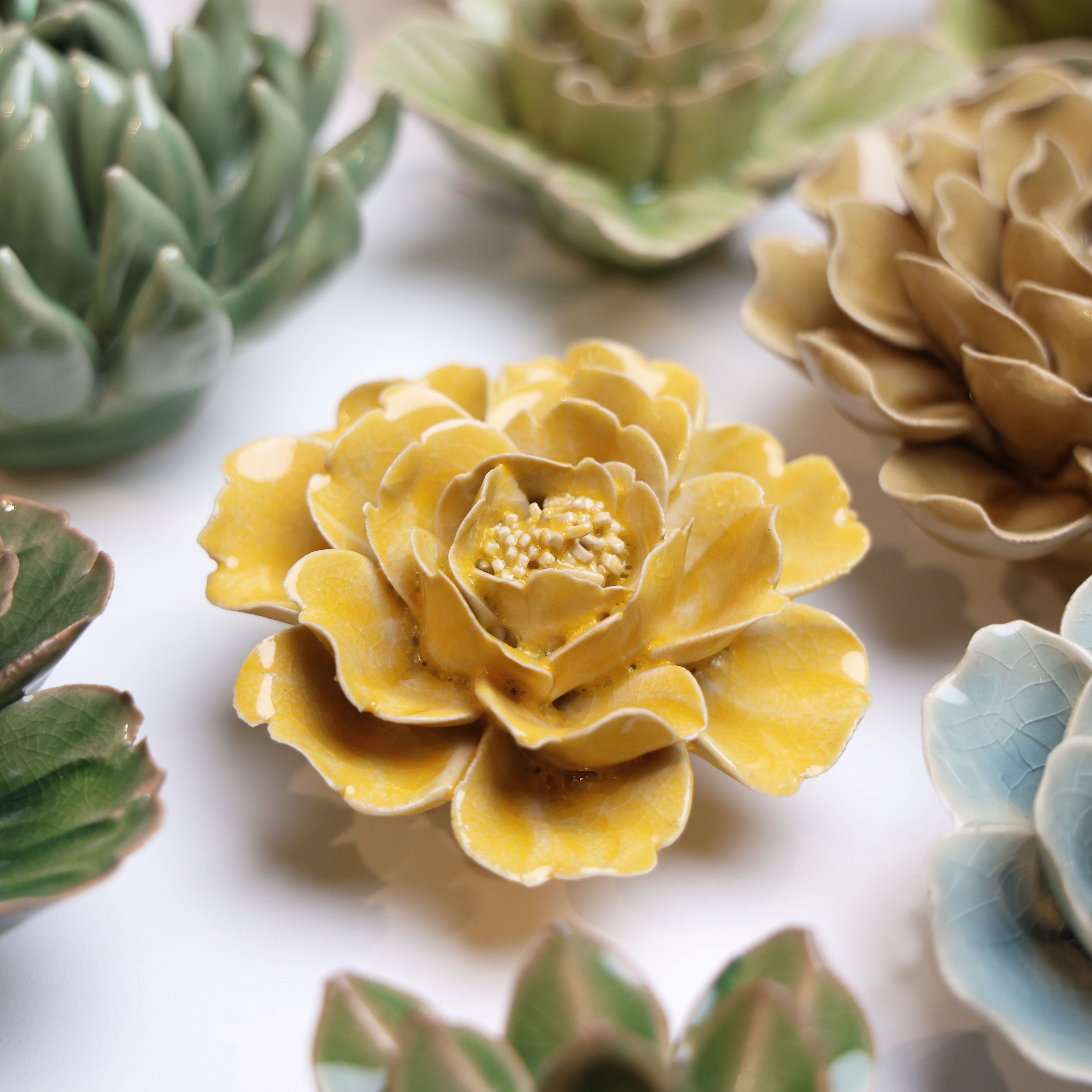English Garden Ceramic Flower Yellow Rose