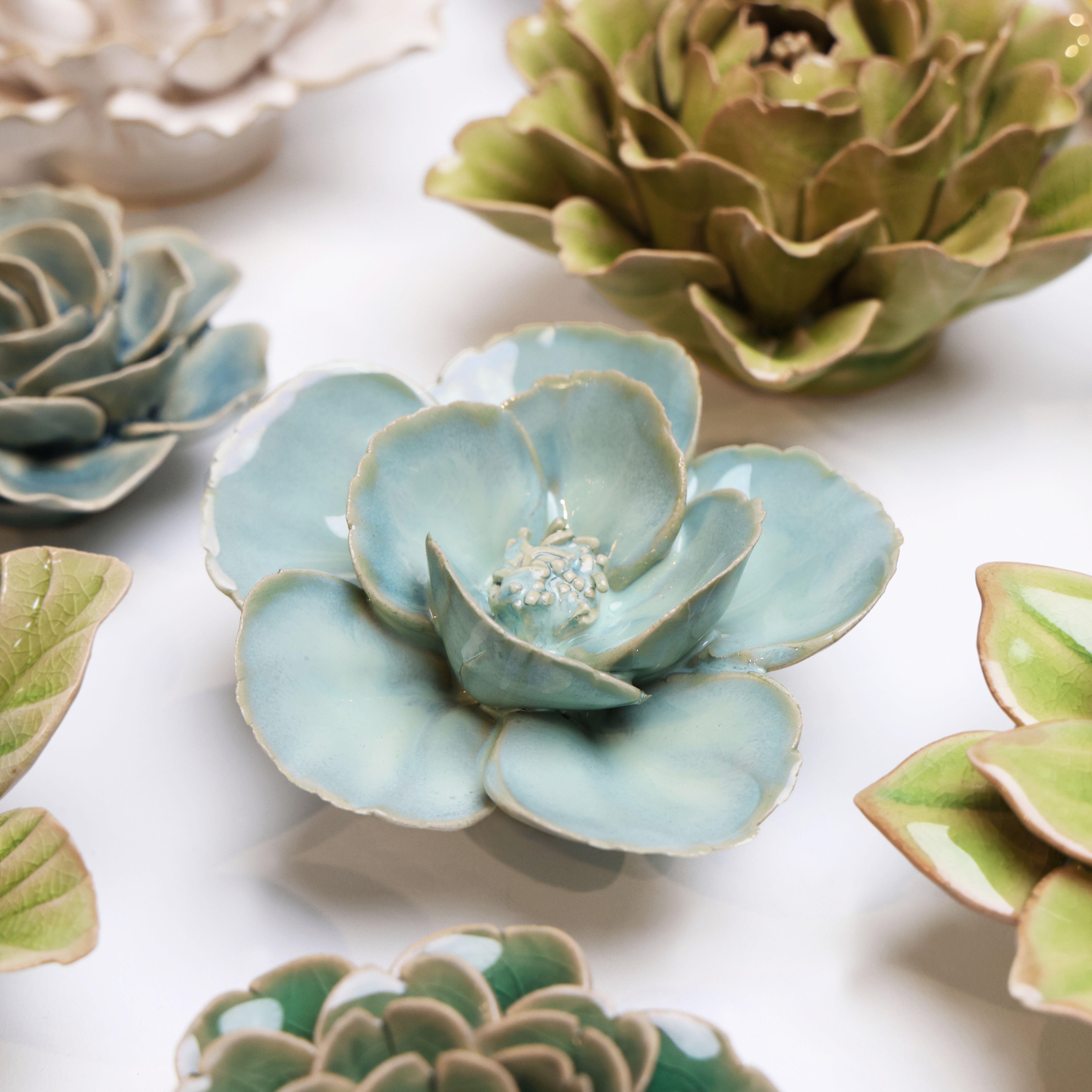 English Garden Ceramic Flower Teal Lotus