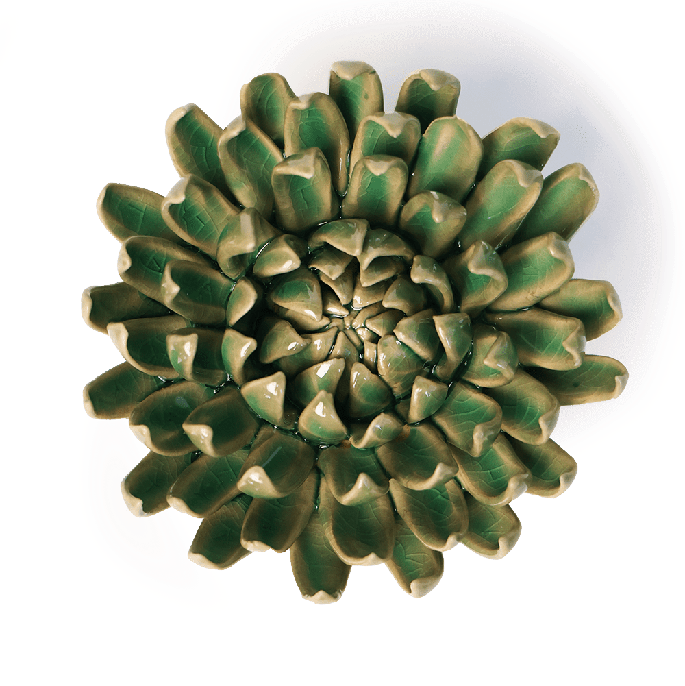 Ceramic Flower Wall Art Jungle Green Pompom Mum