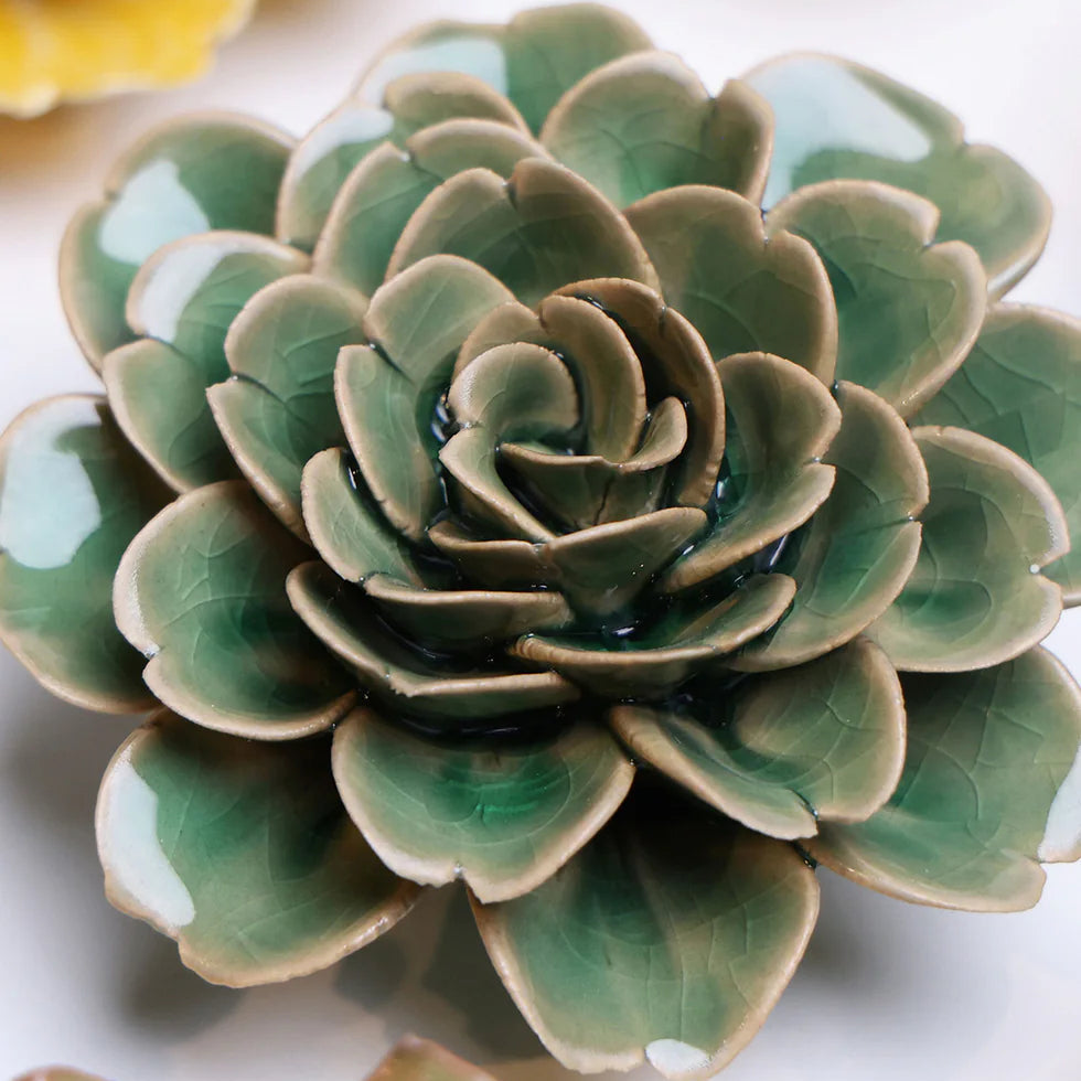 Ceramic Flower Wall Art Jungle Green Tea Rose