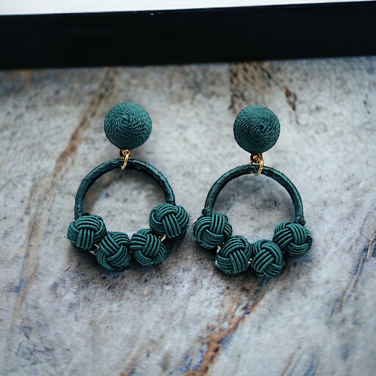 Emerald Woven Knot Hoop Earrings