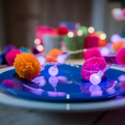 Pink & Orange ‘Festival’ Fairy Pom Pom Light Chain