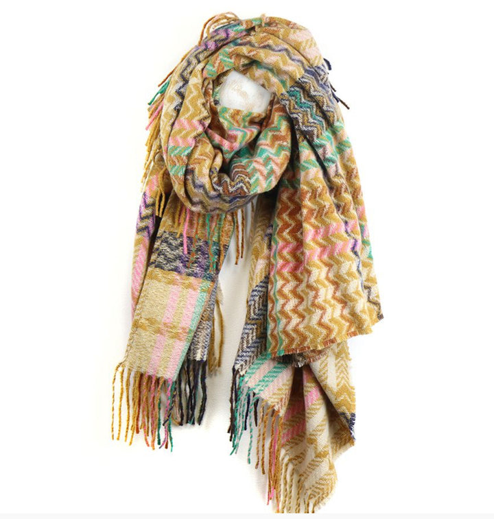 Mustard, Jade and Pink Mix Zigzag Scarf