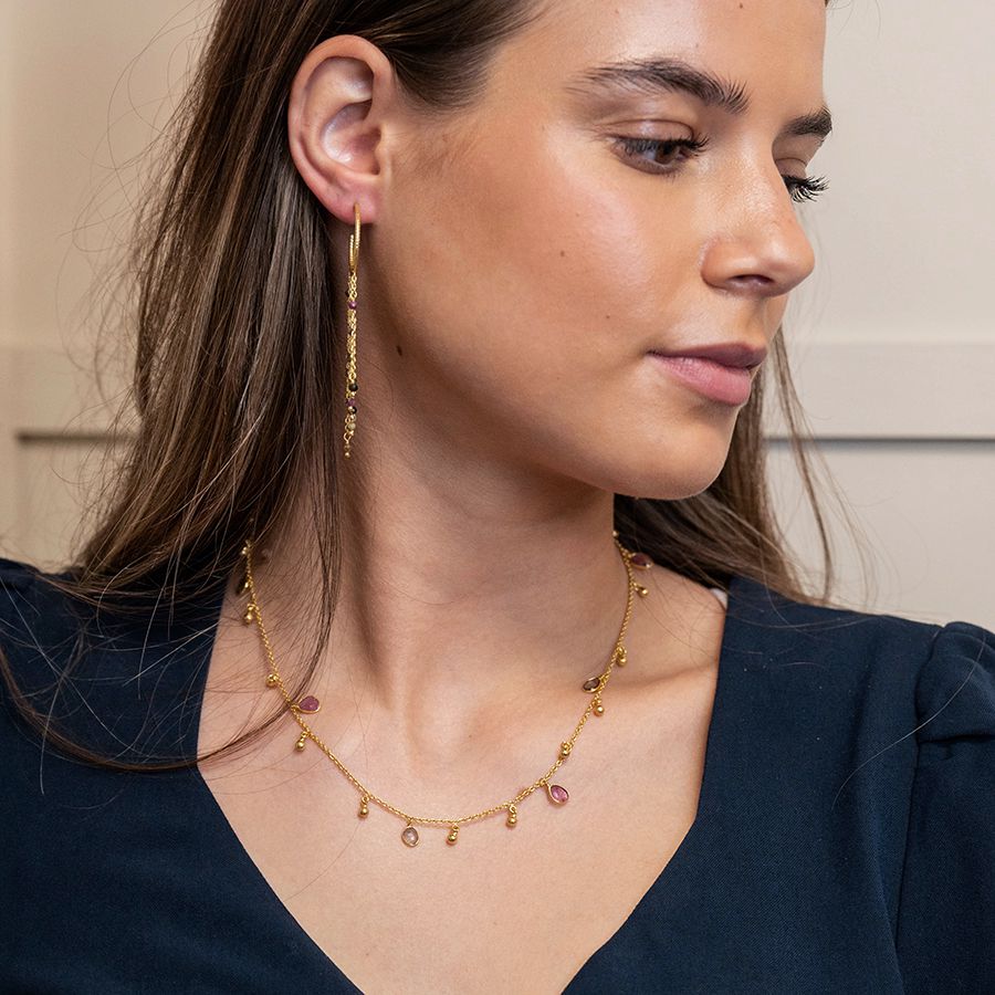 Gold Plated Chain & Mixed Drops Necklace