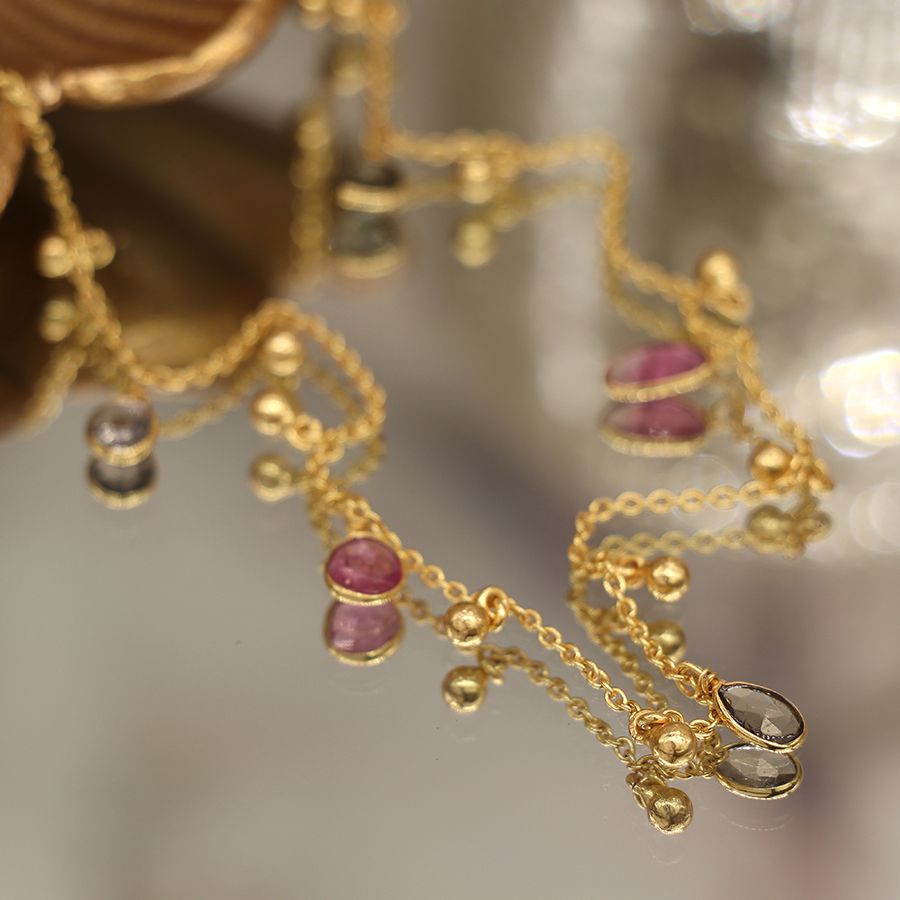 Gold Plated Chain & Mixed Drops Necklace