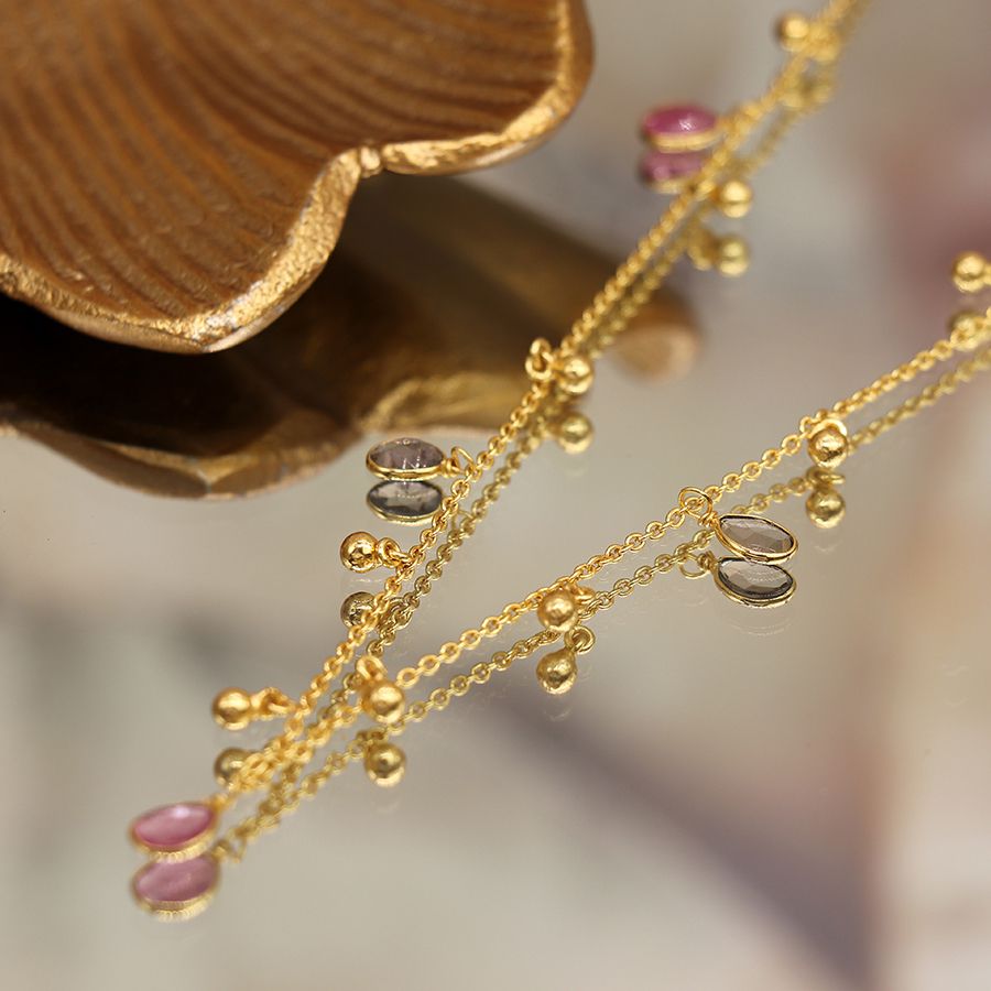 Gold Plated Chain & Mixed Drops Necklace