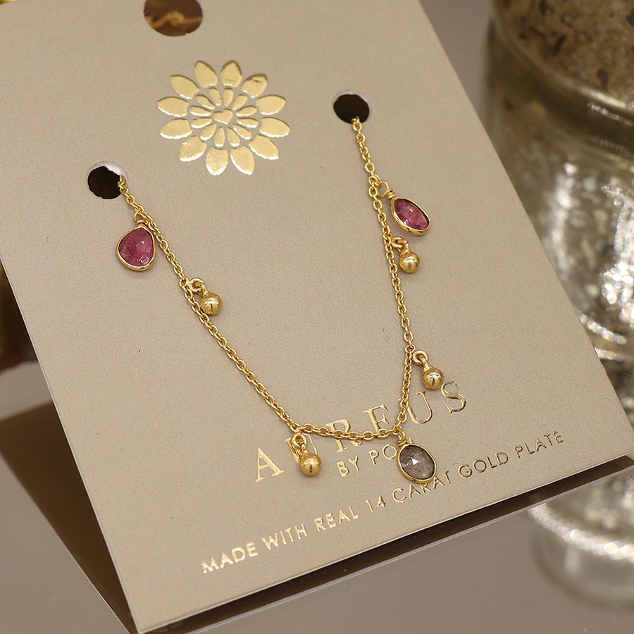 Gold Plated Chain & Mixed Drops Necklace