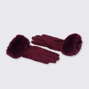 Gina Gloves with Faux Fur Edge - Aubergine