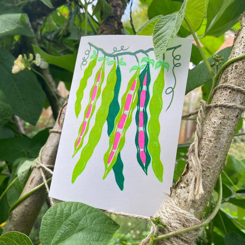 Runner Beans Riso Print Greeting Card