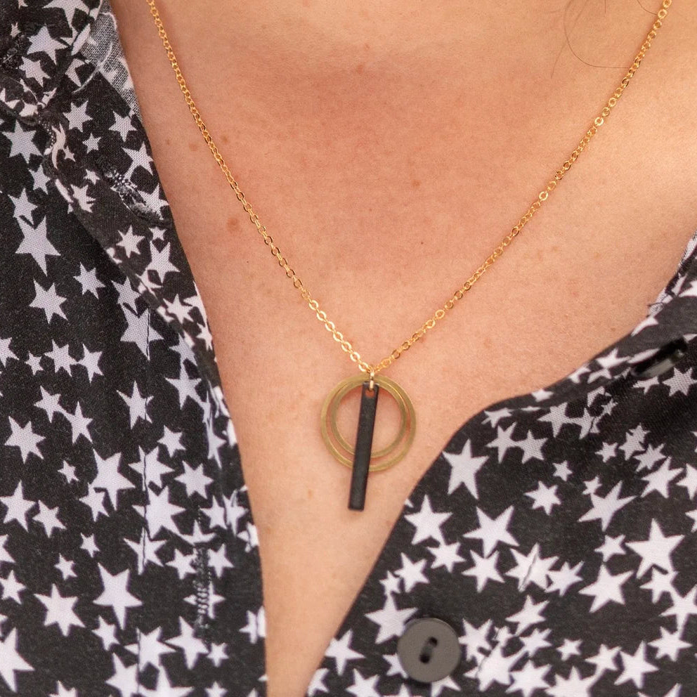 Black + Brass Double Circle Necklace