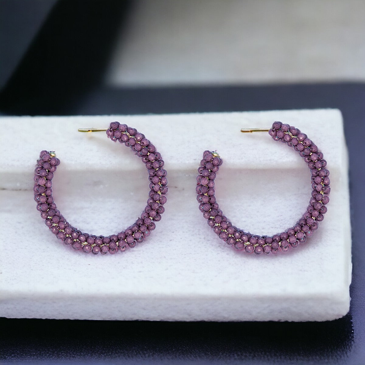 Large Purple Cluster Hoop Earrings