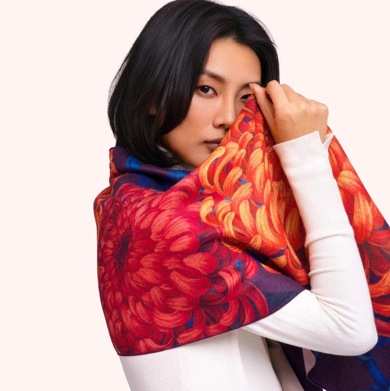 Powder Chrystanthemum Lux Print Scarf