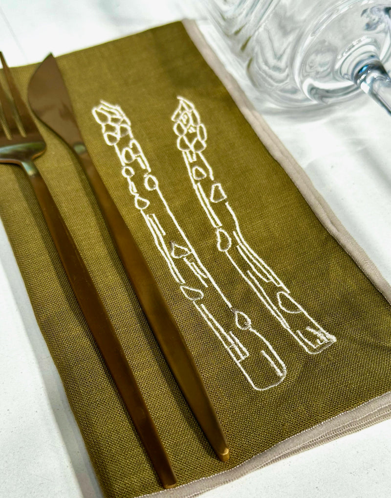 MÆGEN Linen Embroidered Napkins 'Asparagus'