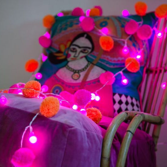 Pink & Orange ‘Festival’ Fairy Pom Pom Light Chain