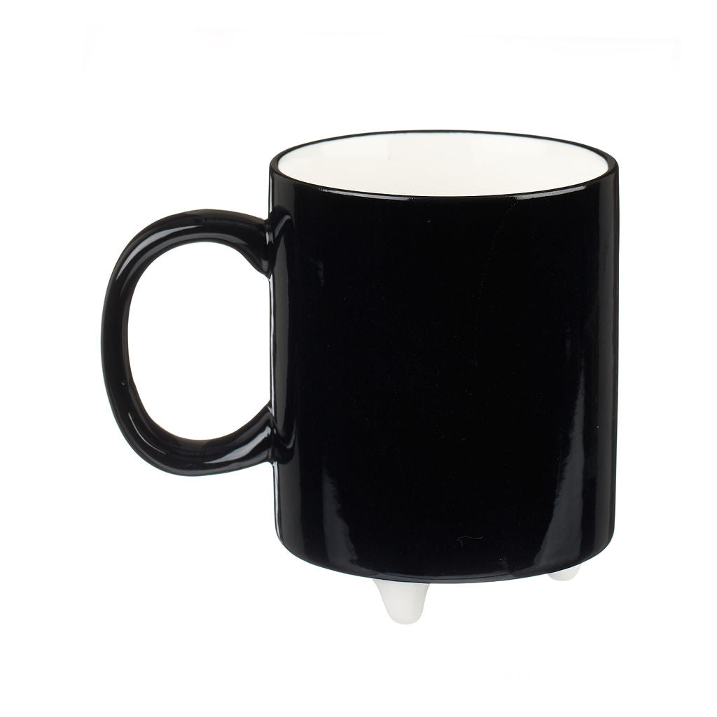 Black Mug with White Cat Illustration