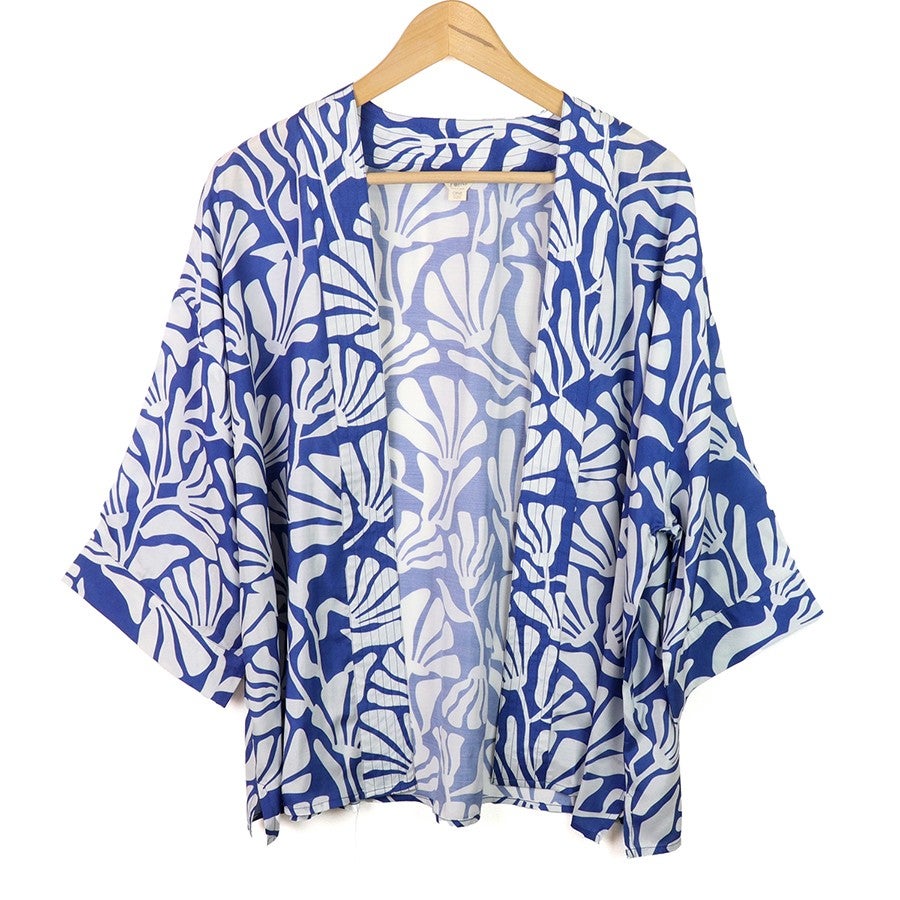 POM -  Blue & White Silhouette Print Kimono