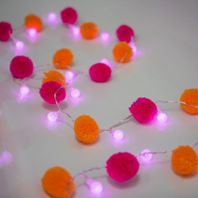 Pink & Orange ‘Festival’ Fairy Pom Pom Light Chain