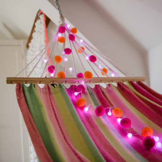 Pink & Orange ‘Festival’ Fairy Pom Pom Light Chain