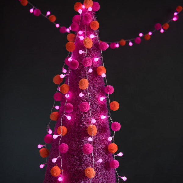 Pink & Orange ‘Festival’ Fairy Pom Pom Light Chain