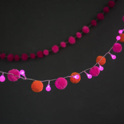 Pink & Orange ‘Festival’ Fairy Pom Pom Light Chain