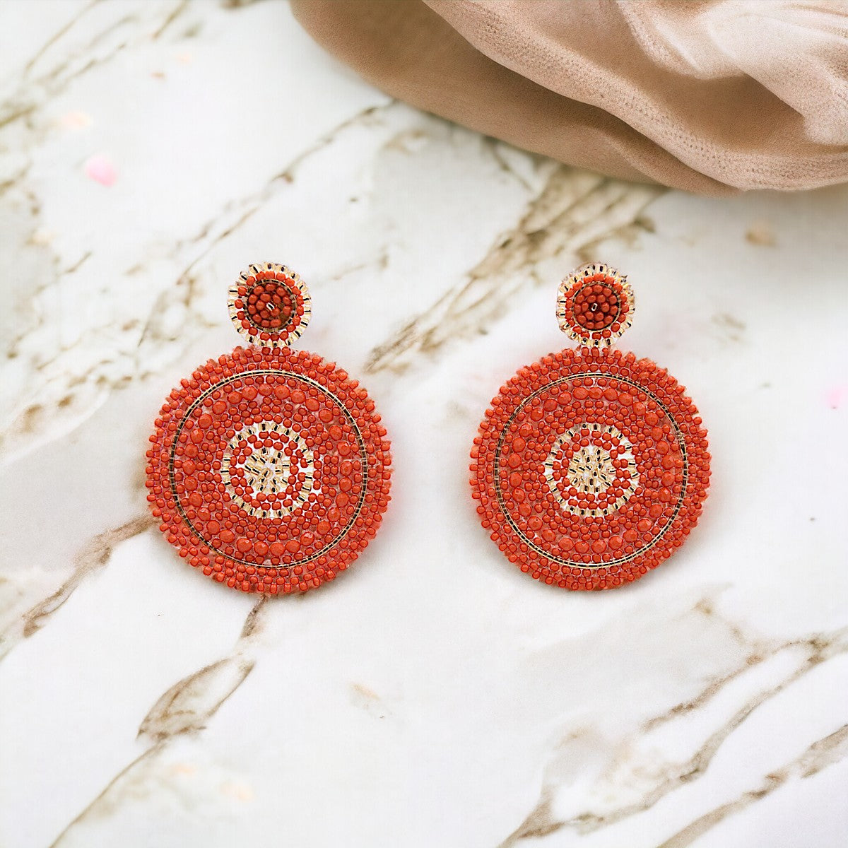 Rust Mix Beaded Circle Drop Earrings