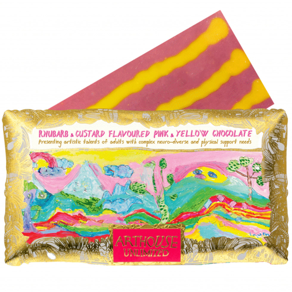 Arthouse Unlimited Chocolate Rhubarb & Custard Pink & Yellow Chocolate Bar