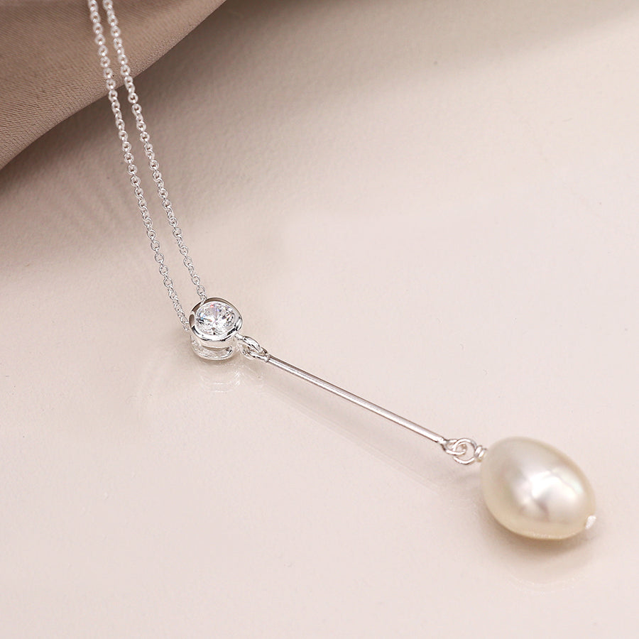 Sterling Silver Crystal & Pearl Drop Necklace