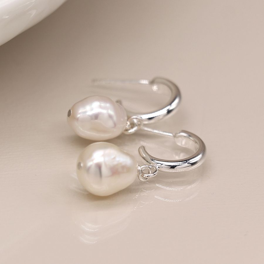 Sterling Silver C-Post & Pearl Drop Earrings