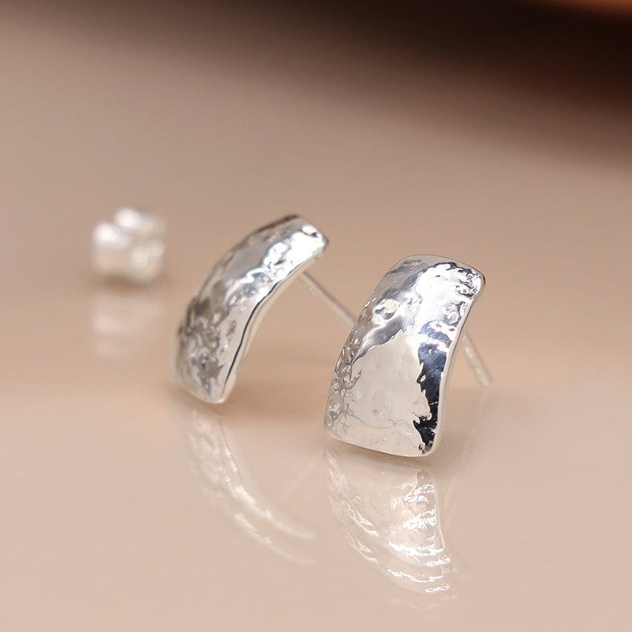 Sterling Silver Hammered Trapezoid Stud Earrings