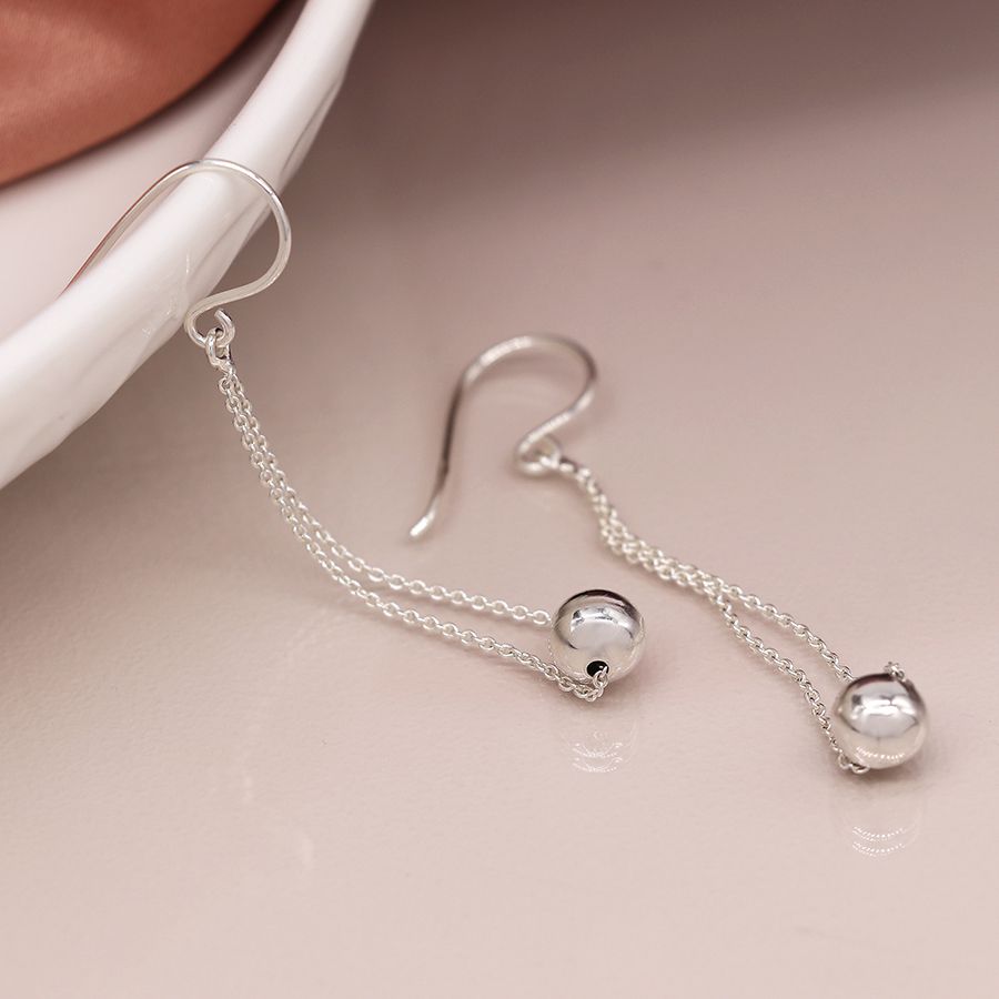 Sterling Silver Chain & Ball Earrings