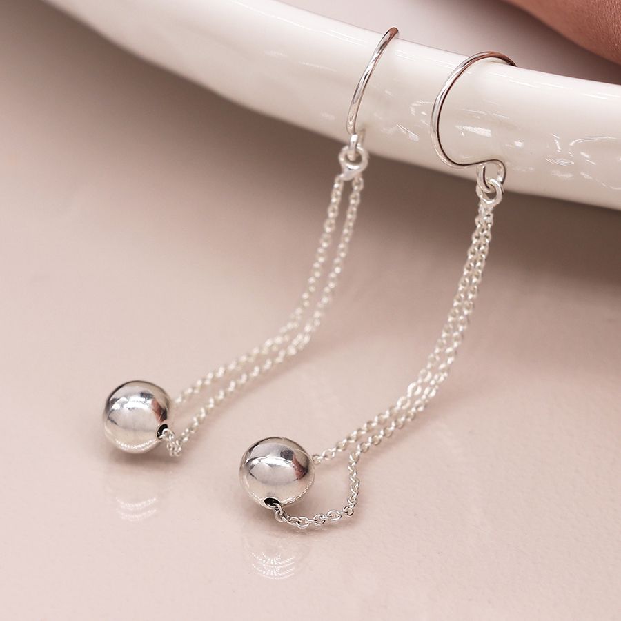 Sterling Silver Chain & Ball Earrings