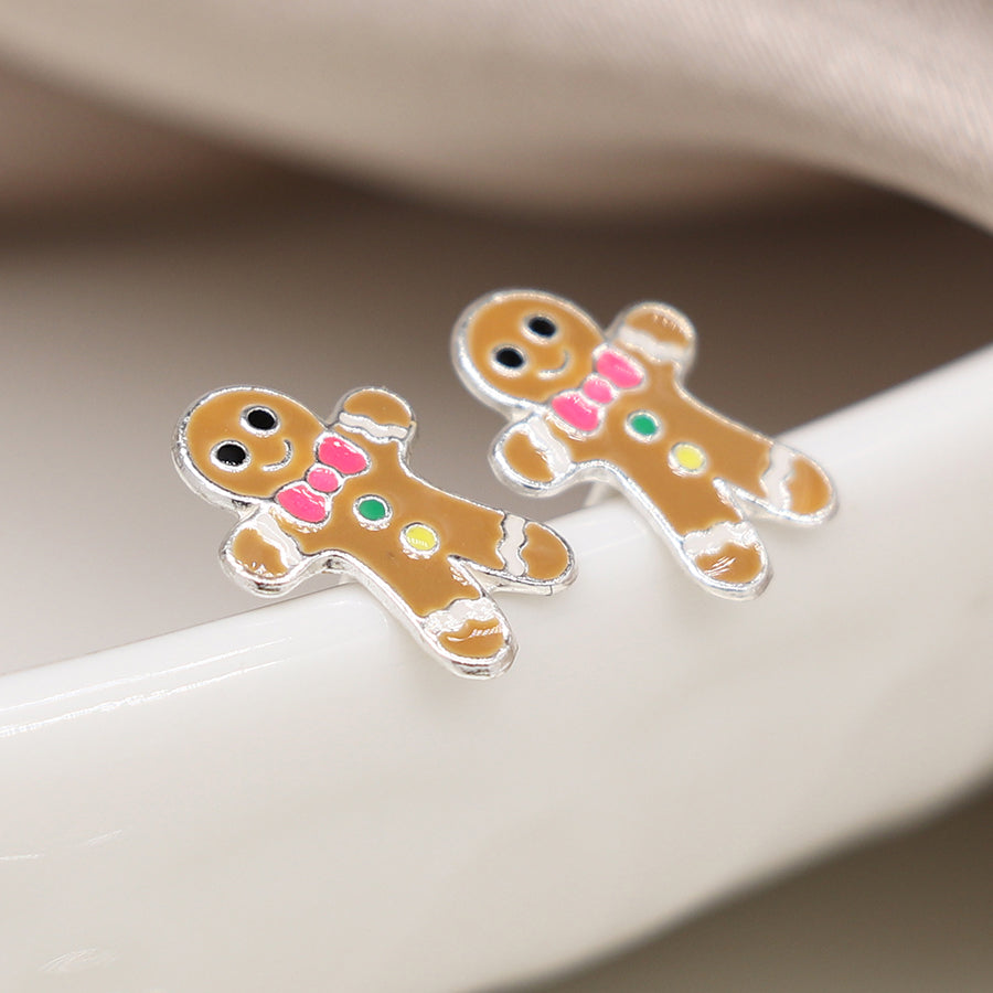 Sterling Silver Xmas Gingerbread Earrings