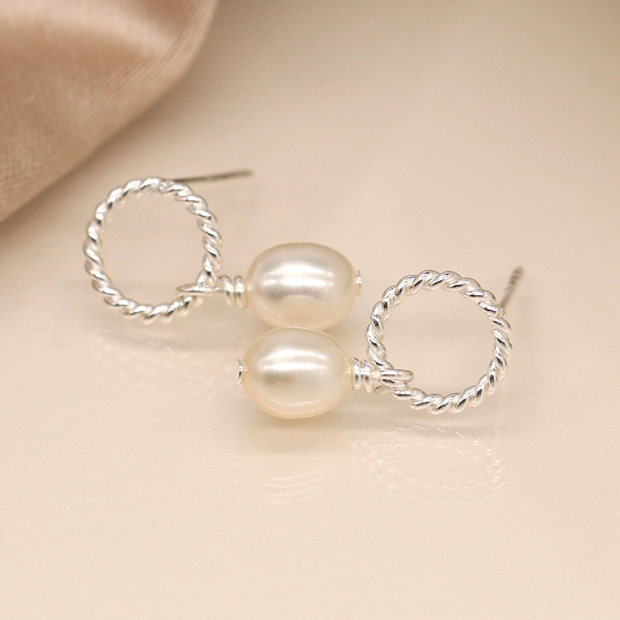 Sterling Silver Rope Hoop & Pearl Earrings