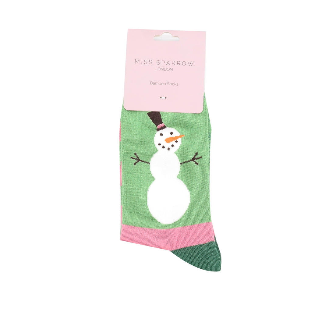 Miss Sparrow Snowmen Stripes Green
