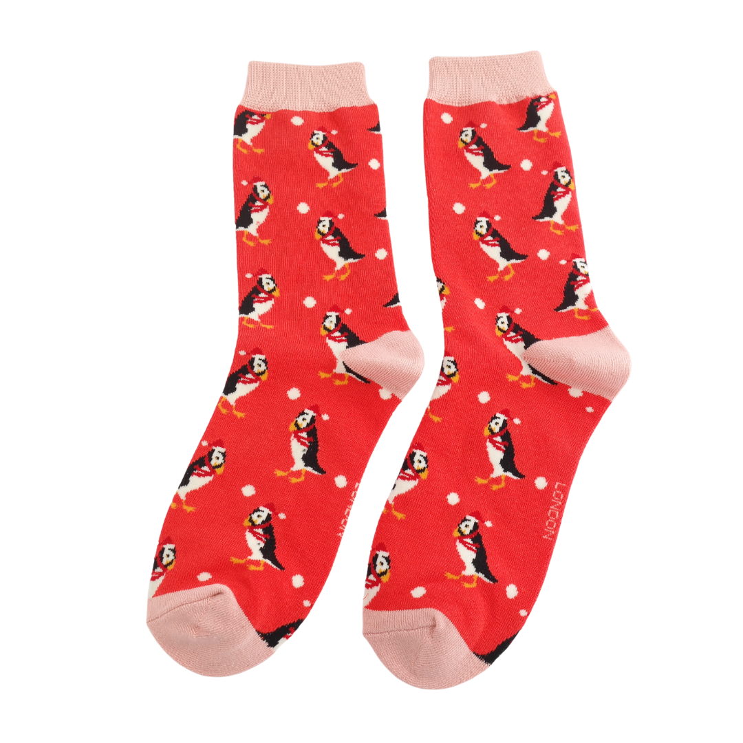 Miss Sparrow - Xmas Puffins - Red