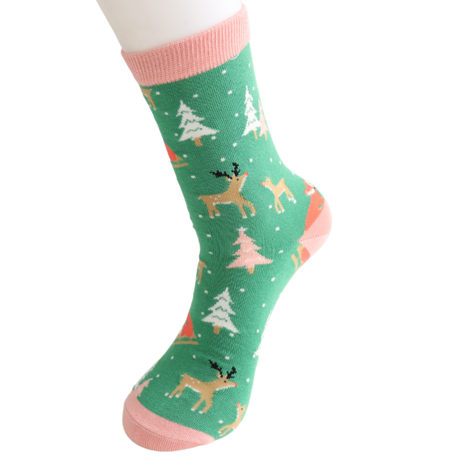 Miss Sparrow Festive Foxes Socks Green