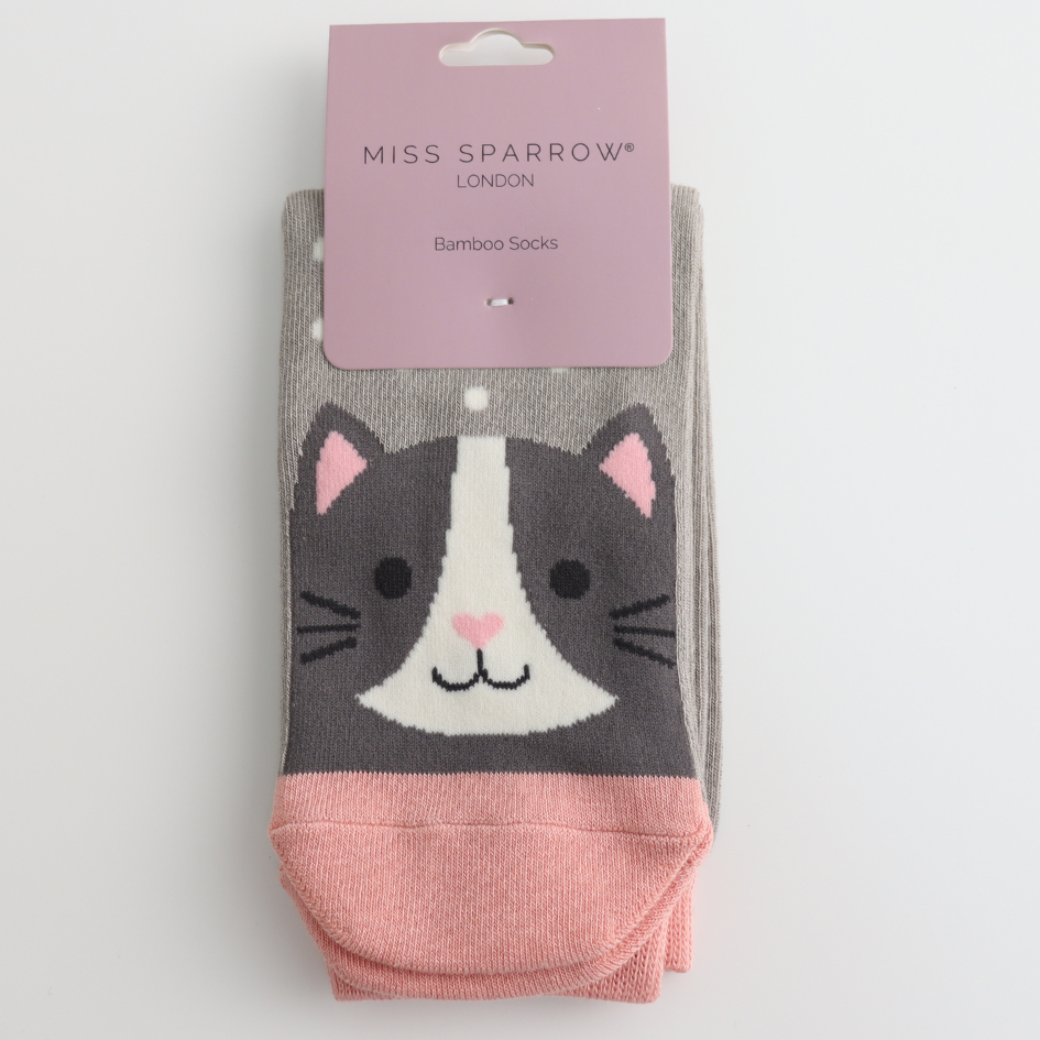 Miss Sparrow Cool Cat Socks Light Grey