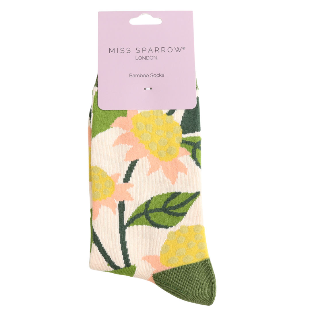 Miss Sparrow Socks - Enchinaceas - Cream